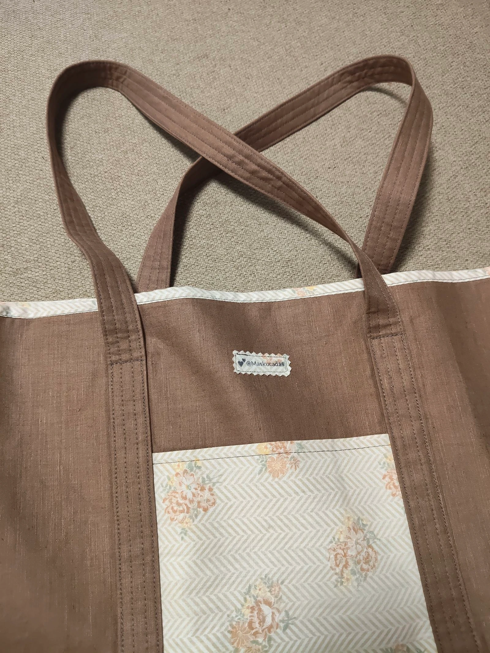 Maskucadas-Tote bag van zacht katoen met effen stof en bloemenprint binnenkant met bijpassende bloemenrand Tie-Dye – photo 7